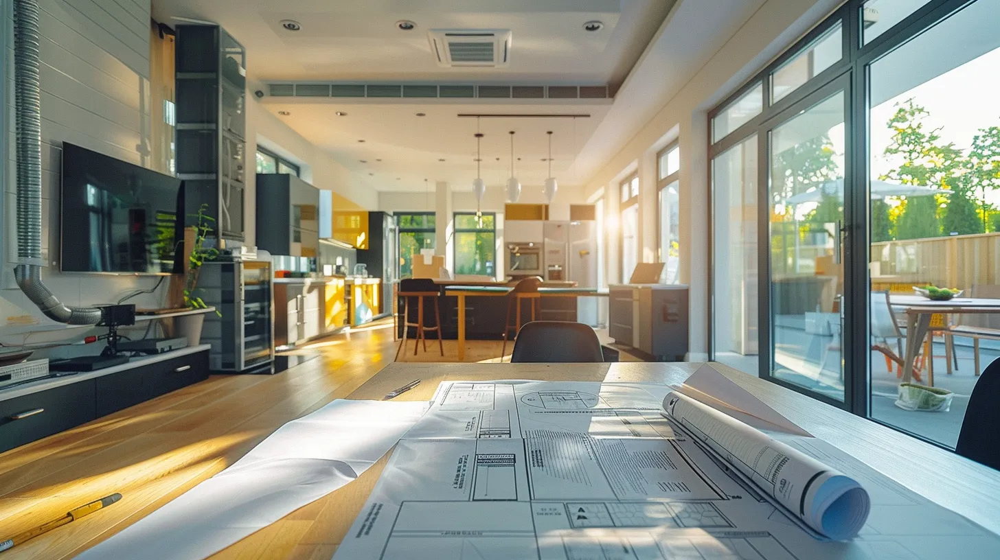 a bright, modern home interior showcases an open space with visible ductwork and a maintenance checklist on a sleek table, emphasizing the organized preparation for an efficient hvac installation.