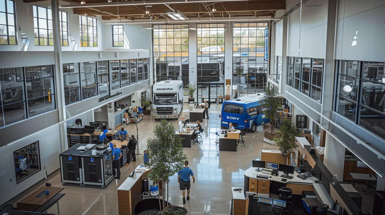 a bustling hvac service center showcases local technicians in action, engaged in hands-on consultations with customers, surrounded by service vehicles emblazoned with community-focused branding in a well-lit, modern office environment. a bustling hvac service center showcases local technicians in action, engaged in hands-on consultations with customers, surrounded by service vehicles emblazoned with community-focused branding in a well-lit, modern office environment.