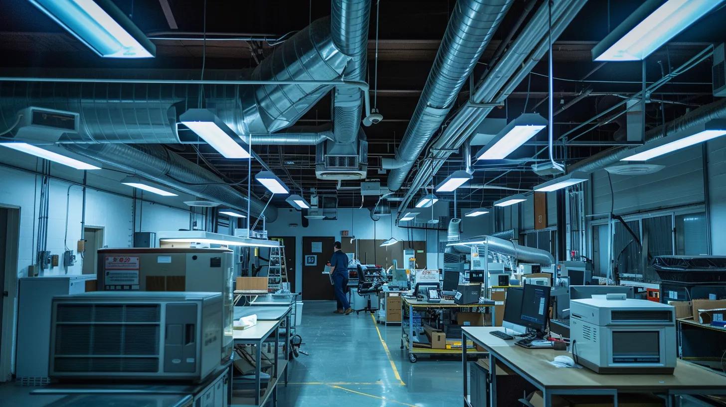 a bustling urban hvac service center in edison, nj, showcases certified technicians collaborating over state-of-the-art smart thermostats and triac controls, illuminated by bright artificial lighting that highlights their expertise in ensuring efficient home automation systems. a bustling urban hvac service center in edison, nj, showcases certified technicians collaborating over state-of-the-art smart thermostats and triac controls, illuminated by bright artificial lighting that highlights their expertise in ensuring efficient home automation systems.