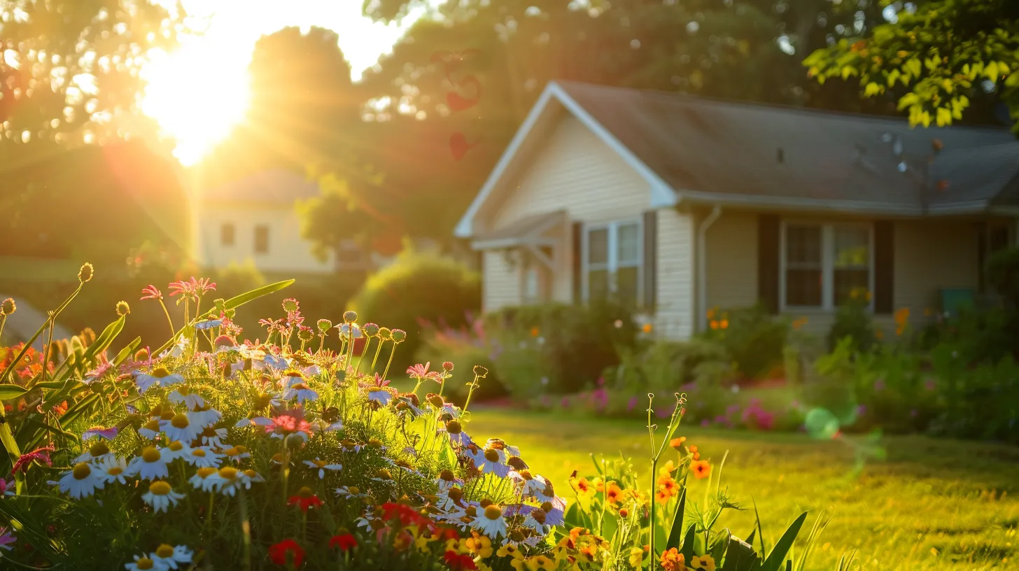 a cozy new jersey home, bathed in warm, golden sunlight, showcases an efficient hvac system while highlighting seasonal flowers blooming in the garden, symbolizing the balance of comfort and energy savings. a cozy new jersey home, bathed in warm, golden sunlight, showcases an efficient hvac system while highlighting seasonal flowers blooming in the garden, symbolizing the balance of comfort and energy savings.