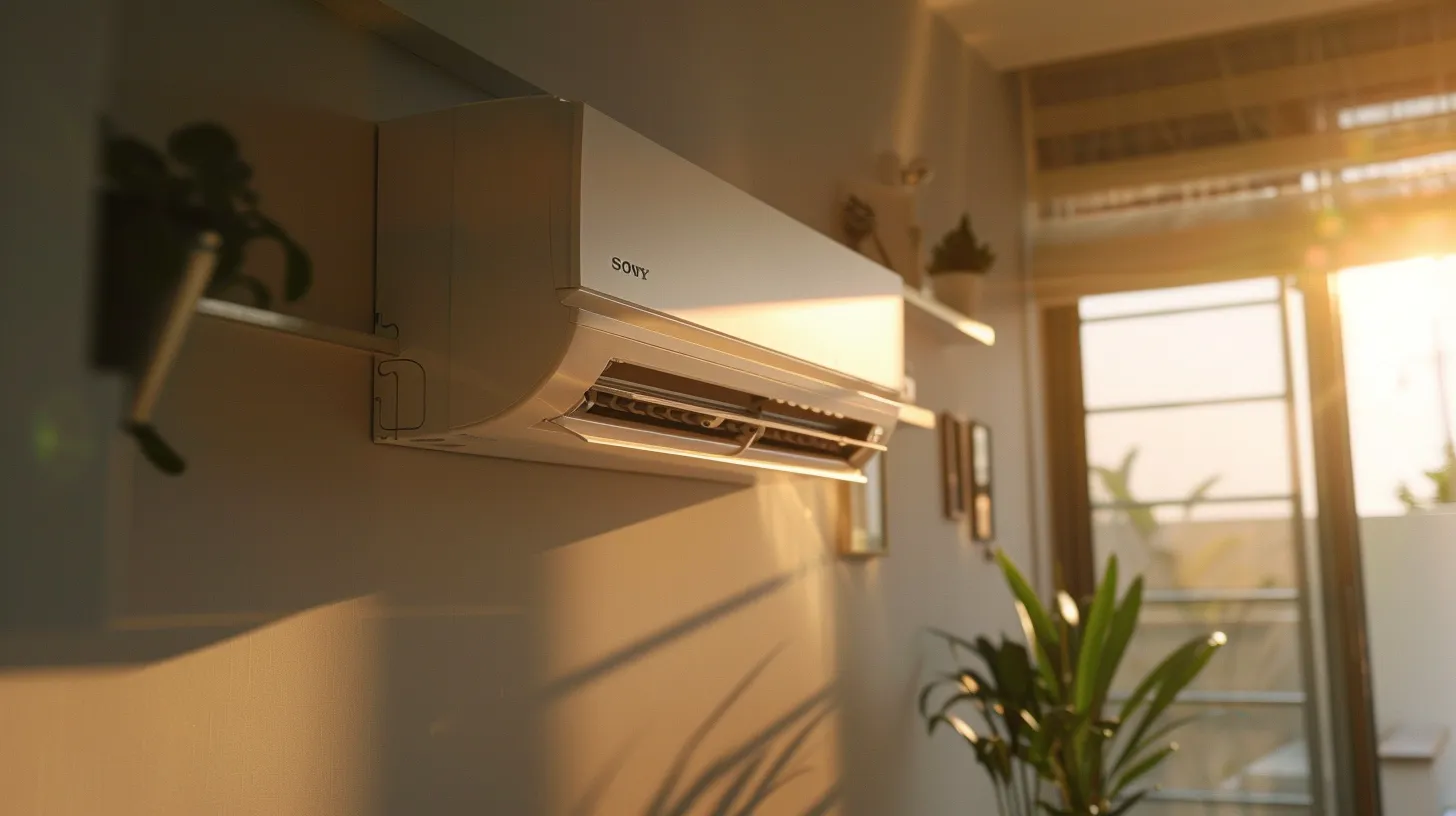 a dynamic hvac technician expertly installs a sleek, modern air conditioning unit against a backdrop of a sunlit new jersey home, symbolizing the harmony of affordability and quality service.