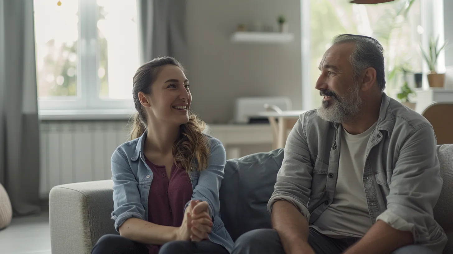 a focused portrait of a satisfied homeowner engaging with a friendly hvac contractor amidst a well-lit and modern living room, symbolizing trust and effective communication in service excellence.