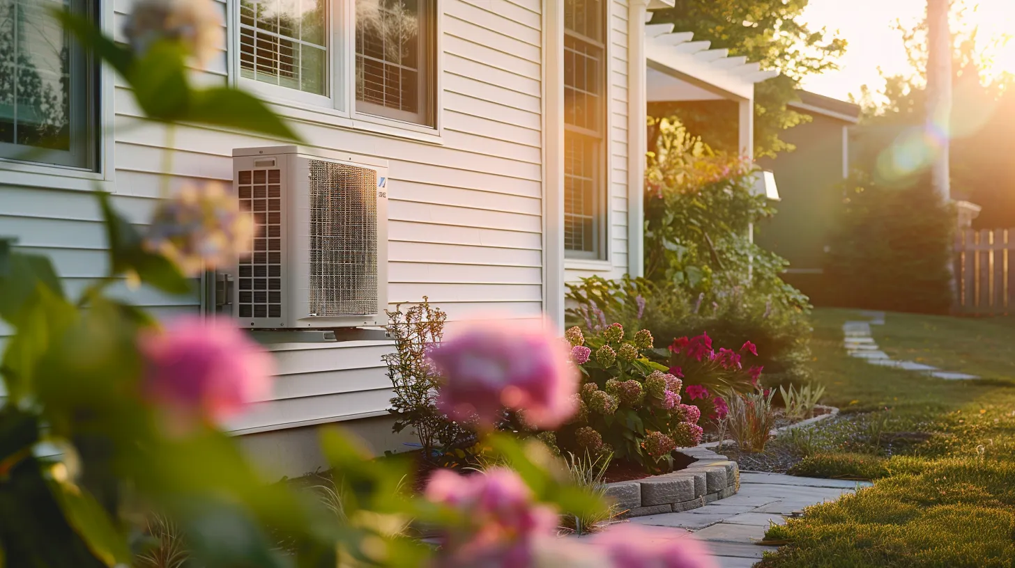 a modern heat pump installation on a charming new jersey home, showcasing sleek lines and a fresh outdoor environment, illuminated by soft afternoon sunlight that highlights the energy-efficient technology in a clear, inviting context.