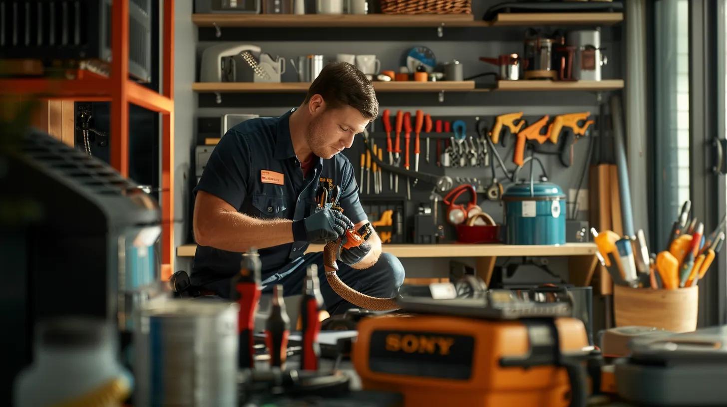 a professional hvac technician is efficiently diagnosing a residential heating unit inside a modern living room, surrounded by tools and equipment, with an emphasis on the technician’s expertise and the neat, well-organized workspace showcasing a commitment to quality service. a professional hvac technician is efficiently diagnosing a residential heating unit inside a modern living room, surrounded by tools and equipment, with an emphasis on the technician’s expertise and the neat, well-organized workspace showcasing a commitment to quality service.