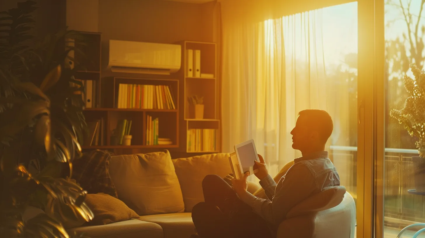 a professional hvac technician, clad in a sharp uniform, efficiently inspects a sophisticated heating system in a sleek, modern living room, bathed in warm, inviting artificial light, emphasizing the urgency and expertise of emergency repair services in an urban setting.