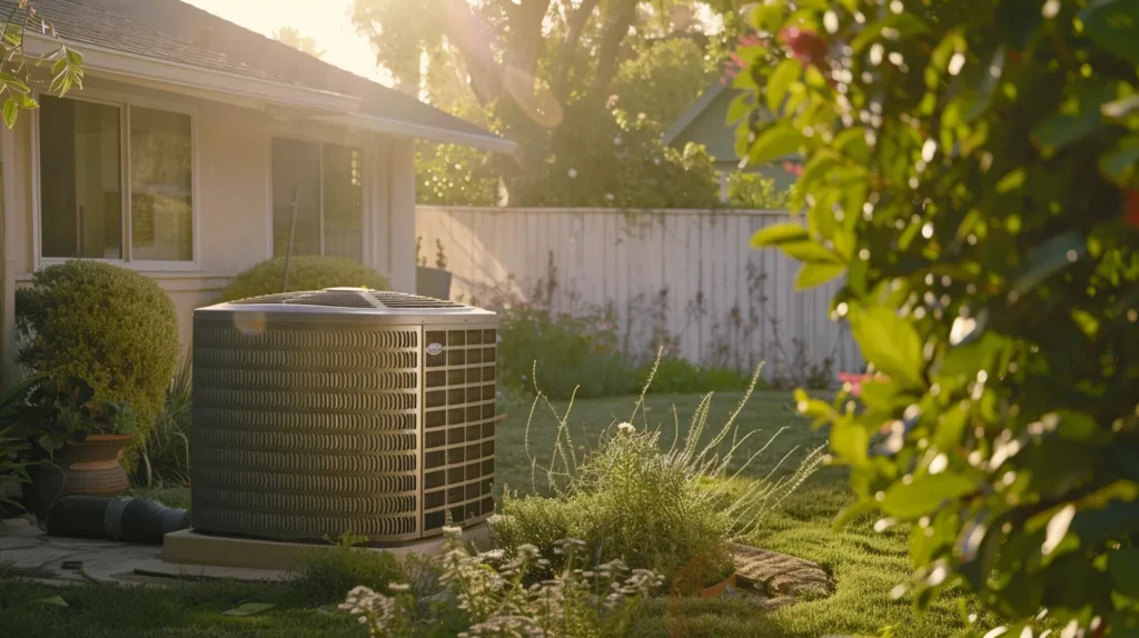 a reliable hvac contractor evaluates a modern air conditioning unit in a sunlit, immaculate home environment, showcasing professionalism and expertise.