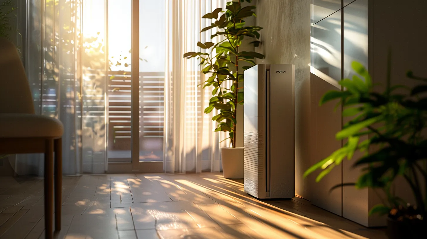 a sleek, modern air conditioning unit stands prominently in a sunlit room, highlighting its energy-efficient design and inviting comfort while shadows hint at the outdated, bulky model discarded in the corner.