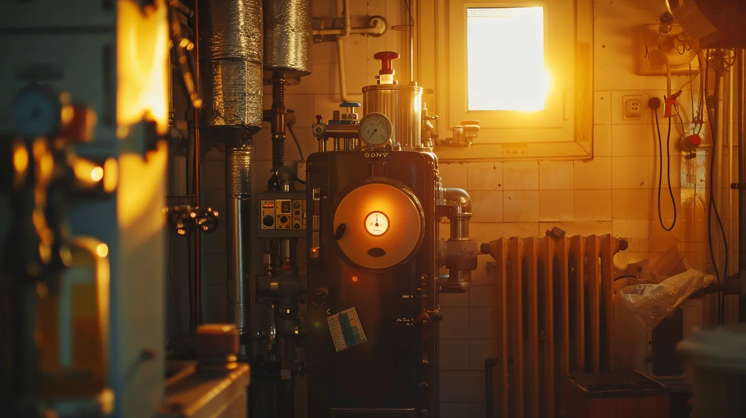 a sleek, modern boiler room in new jersey, bathed in warm light, showcases a meticulously maintained boiler surrounded by essential tools, illustrating the critical importance of regular maintenance for optimal heating efficiency.