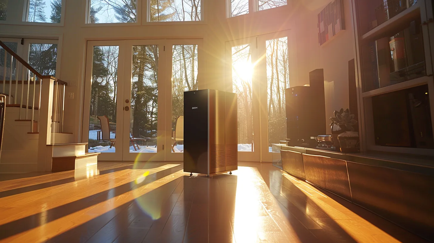 a sleek, modern heating system installation takes center stage in a bright new jersey home, showcasing efficient technology while sunlight streams through large windows, illuminating the professional setup.