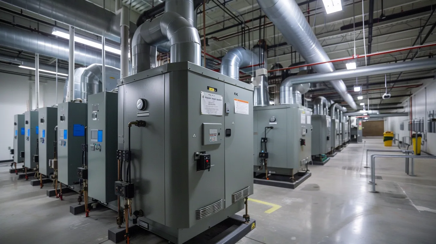 a sleek, modern hvac unit glistens under bright overhead lighting in a clean, organized service room, symbolizing reliable 24/7 emergency repair readiness in new jersey.