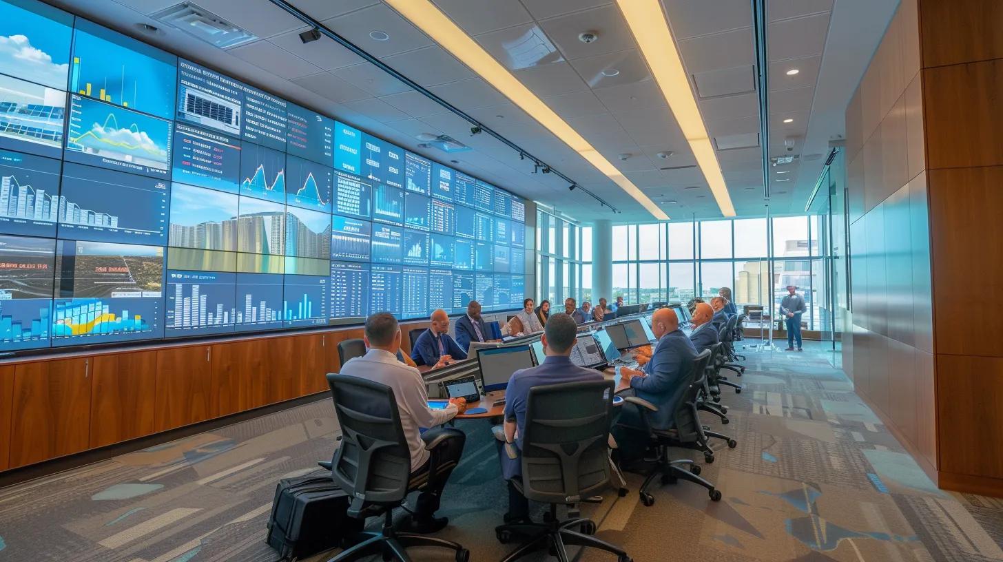 a sleek, modern office conference room is filled with professionals analyzing a large digital display of hvac service costs and warranty comparisons, showcasing vivid graphs that illustrate regional pricing trends and service guarantees against a backdrop of urban architecture. a sleek, modern office conference room is filled with professionals analyzing a large digital display of hvac service costs and warranty comparisons, showcasing vivid graphs that illustrate regional pricing trends and service guarantees against a backdrop of urban architecture.