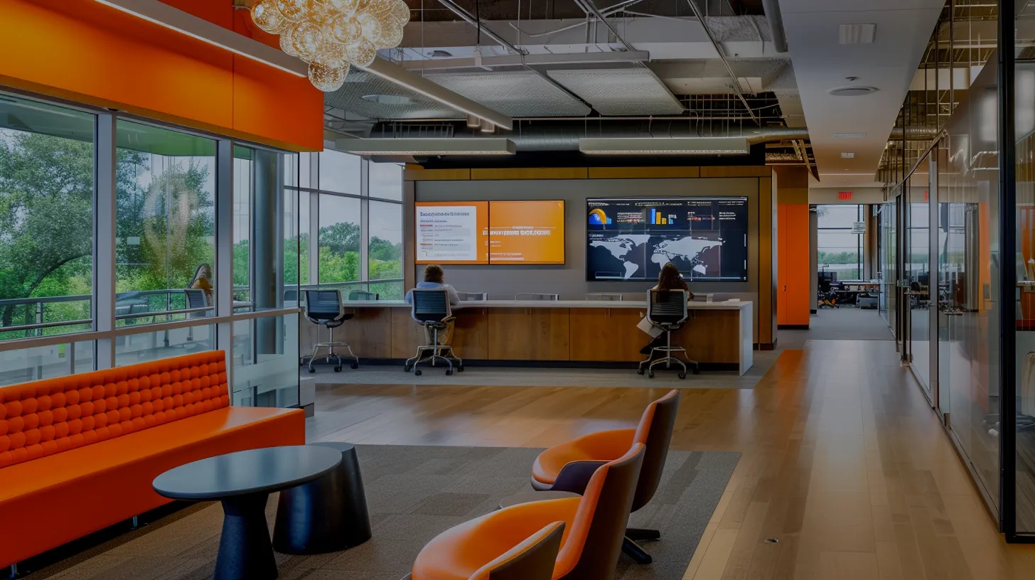 a sleek, modern office environment displays a digital dashboard showing impressive hvac performance metrics, with satisfied customers reviewing testimonials on tablets, embodying the essence of exceptional customer experiences and expert service in the hvac industry.