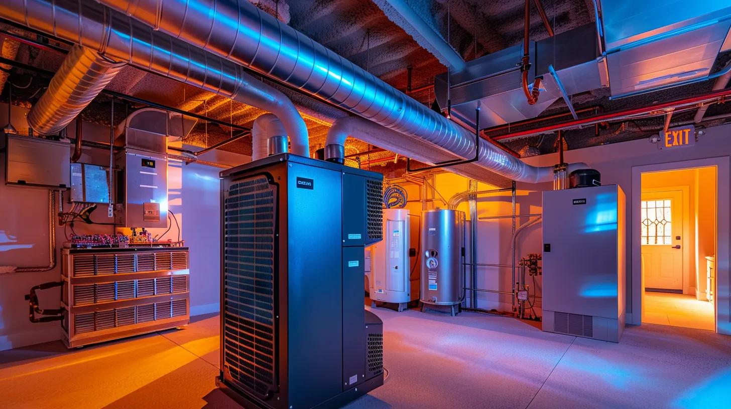 a sleek, modern residential interior showcases a newly installed hvac system, highlighting precision ductwork and equipment seamlessly integrated into the environment, emphasizing efficiency and advanced technology under warm ambient lighting. a sleek, modern residential interior showcases a newly installed hvac system, highlighting precision ductwork and equipment seamlessly integrated into the environment, emphasizing efficiency and advanced technology under warm ambient lighting.