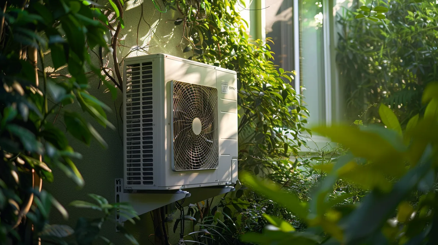 a vibrant new jersey home showcases a sleek, ductless air conditioning unit against a backdrop of flourishing greenery, bathed in warm afternoon light, emphasizing the importance of professional maintenance for optimal performance and comfort.