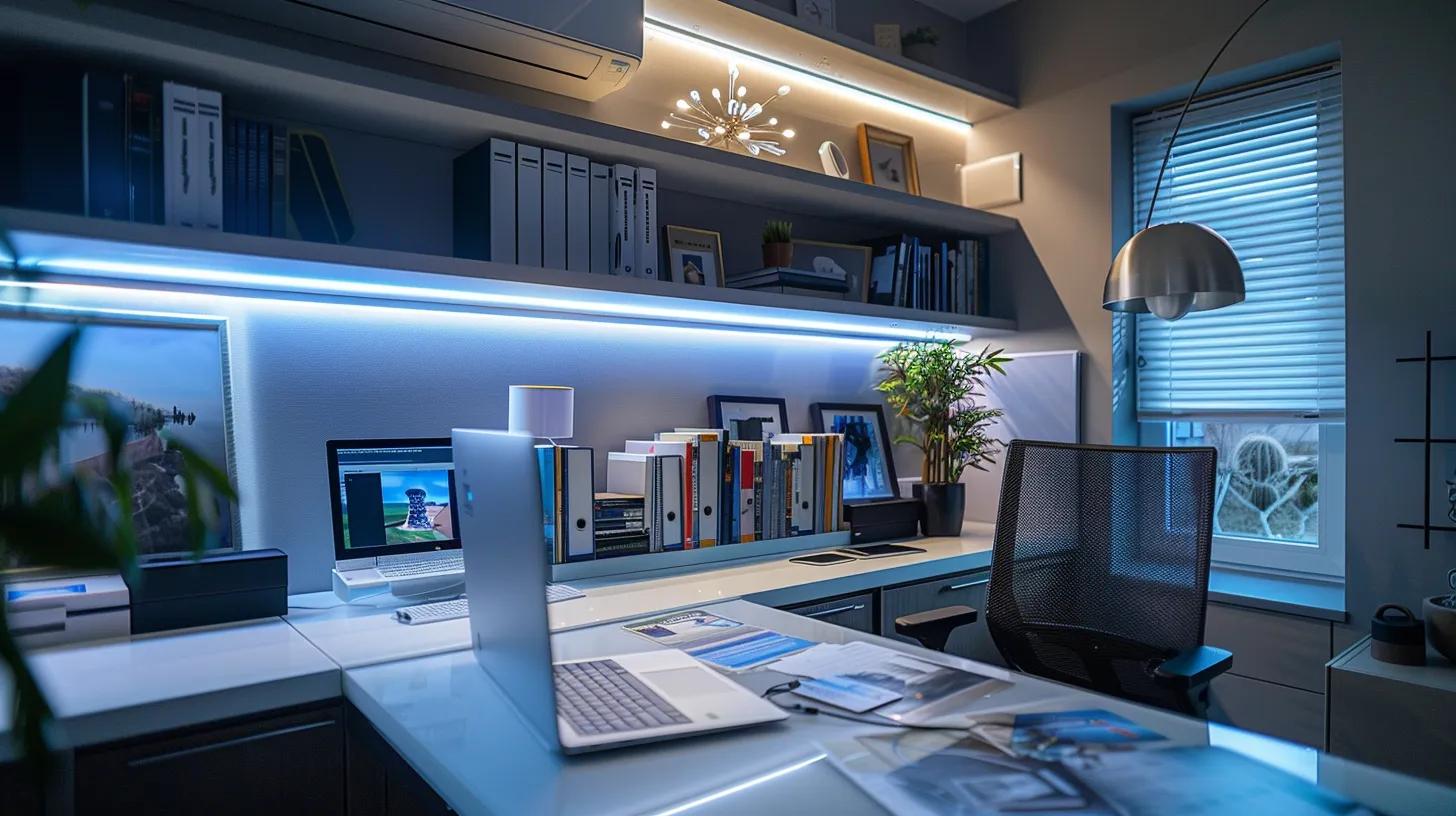 a modern home office in monroe, nj, features a gleaming high-efficiency hvac system prominently displayed, with brochures about energy efficiency rebates and incentives spread out on a sleek desk, illuminated by soft artificial lighting to highlight the technological advancements. a modern home office in monroe, nj, features a gleaming high-efficiency hvac system prominently displayed, with brochures about energy efficiency rebates and incentives spread out on a sleek desk, illuminated by soft artificial lighting to highlight the technological advancements.