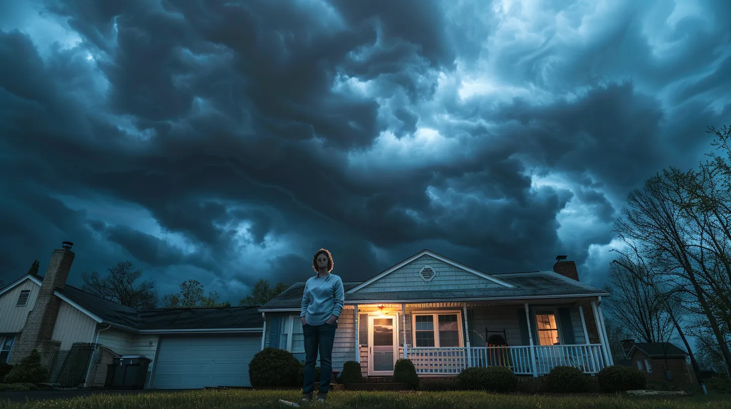 a resilient new jersey homeowner stands confidently in front of their home, equipped with a propane heater, as dark storm clouds loom overhead, symbolizing preparedness for emergency heating and cooling challenges. a resilient new jersey homeowner stands confidently in front of their home, equipped with a propane heater, as dark storm clouds loom overhead, symbolizing preparedness for emergency heating and cooling challenges.