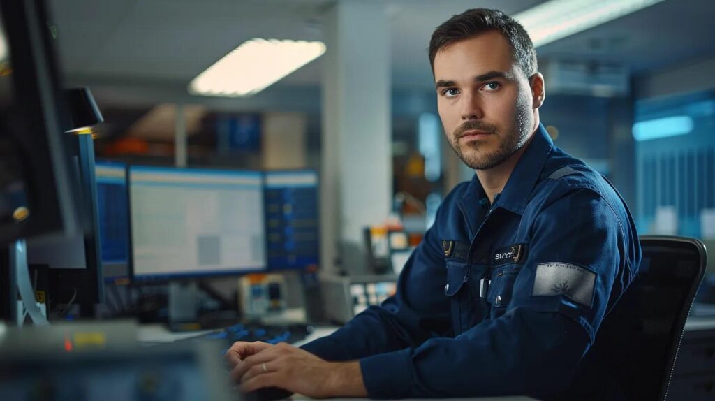 a sleek, modern office environment featuring a confident certified technician in uniform, poised with diagnostic tools and high-tech equipment, ready to address hvac issues, illuminated by bright overhead lighting to emphasize professionalism and urgency.