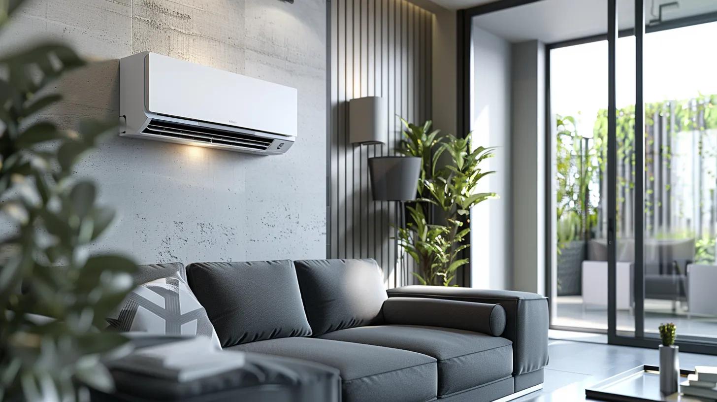 a modern, sleek air conditioning unit installed in a stylish, urban apartment setting, with a purposeful focus on the state-of-the-art technology designed to improve indoor air quality and comfort. a modern, sleek air conditioning unit installed in a stylish, urban apartment setting, with a purposeful focus on the state-of-the-art technology designed to improve indoor air quality and comfort.