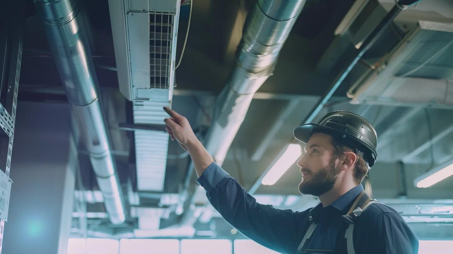 a professionally dressed hvac contractor inspects a sleek, modern air conditioning unit inside a well-lit, contemporary workspace, showcasing expertise and reliability in ac repair services in south amboy. a professionally dressed hvac contractor inspects a sleek, modern air conditioning unit inside a well-lit, contemporary workspace, showcasing expertise and reliability in ac repair services in south amboy.